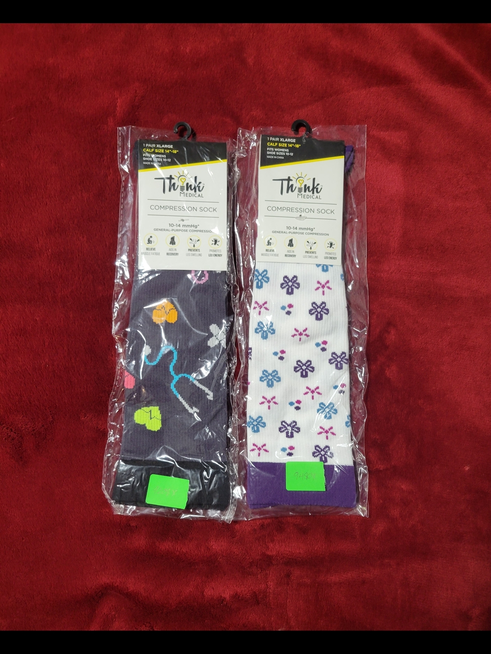Women's Black & White Multi Color Compression Socks, Size XL